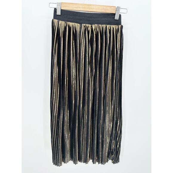 Trouve Metallic Black Gold Shimmer Pleated Maxi Skirt Womens Size XS - Picture 1 of 9
